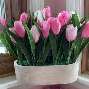 “ELeGANT Faux PiNk TULIPS CENTERPIECE “- Spring Home Décor.